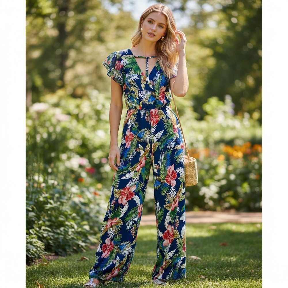 Seek the Label Womens Floral Jumpsuit One Piece Size M Tropical Resort Vaca NWT